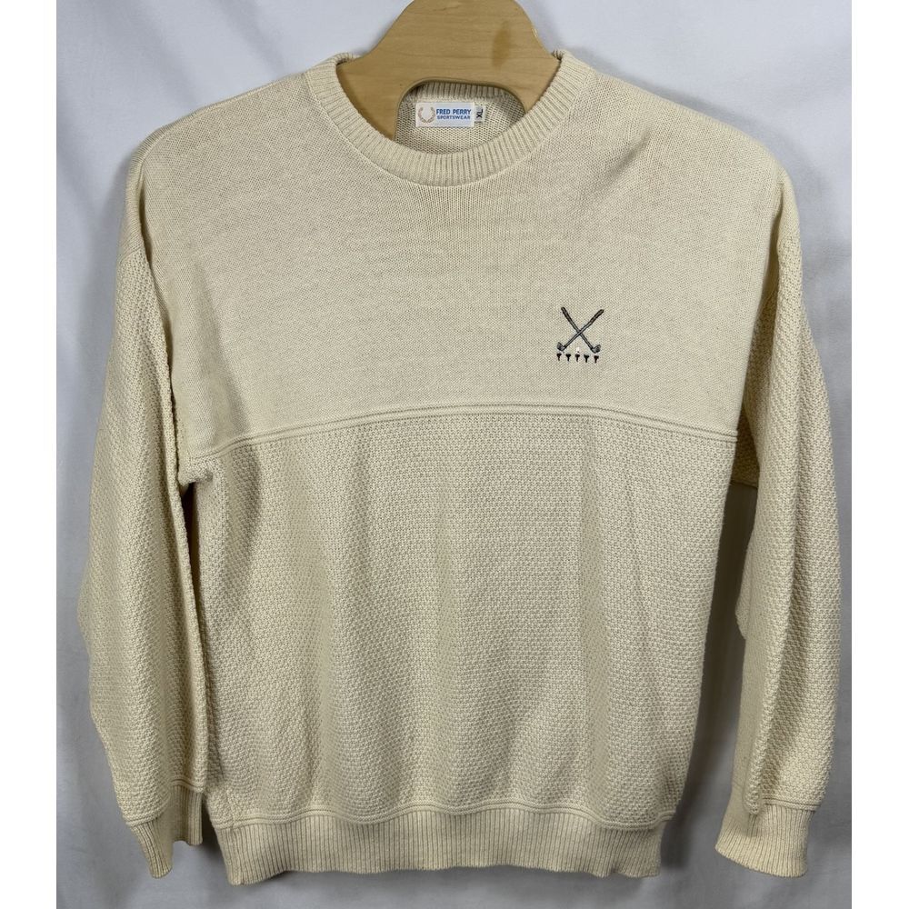 Vintage Fred Perry Sweater Men's XL 100% Cotton Golf Long Sleeve Sweater Cream